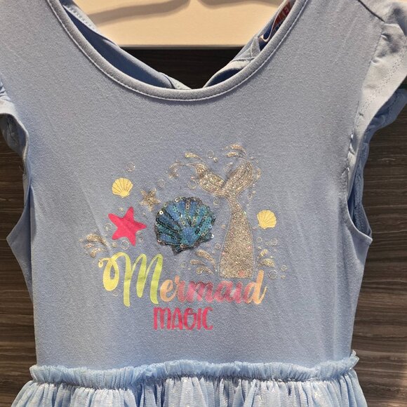 Monkey Bars Girls' Light Blue "Mermaid Magic" Graphic Dress with Tulle Skirt - S - Picture 2 of 4